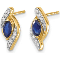 14K Yellow Gold Marquise Sapphire and Round Diamond Drop Earrings - 0.18 Carat Sapphire, 0.02 Carat Total Diamond Weight by Monteluci Fine Jewelry