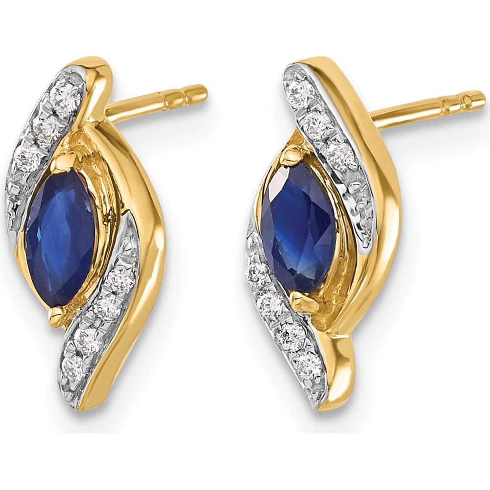14K Yellow Gold Marquise Sapphire and Round Diamond Drop Earrings - 0.18 Carat Sapphire, 0.02 Carat Total Diamond Weight by Monteluci Fine Jewelry
