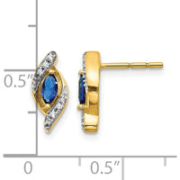 14K Yellow Gold Marquise Sapphire and Round Diamond Drop Earrings - 0.18 Carat Sapphire, 0.02 Carat Total Diamond Weight by Monteluci Fine Jewelry