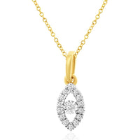14K Yellow Gold Marquise Shaped Halo Pendant with Prong Set Round Diamonds - 0.05 Carat Center Diamond Weight - Royal Jewelry
