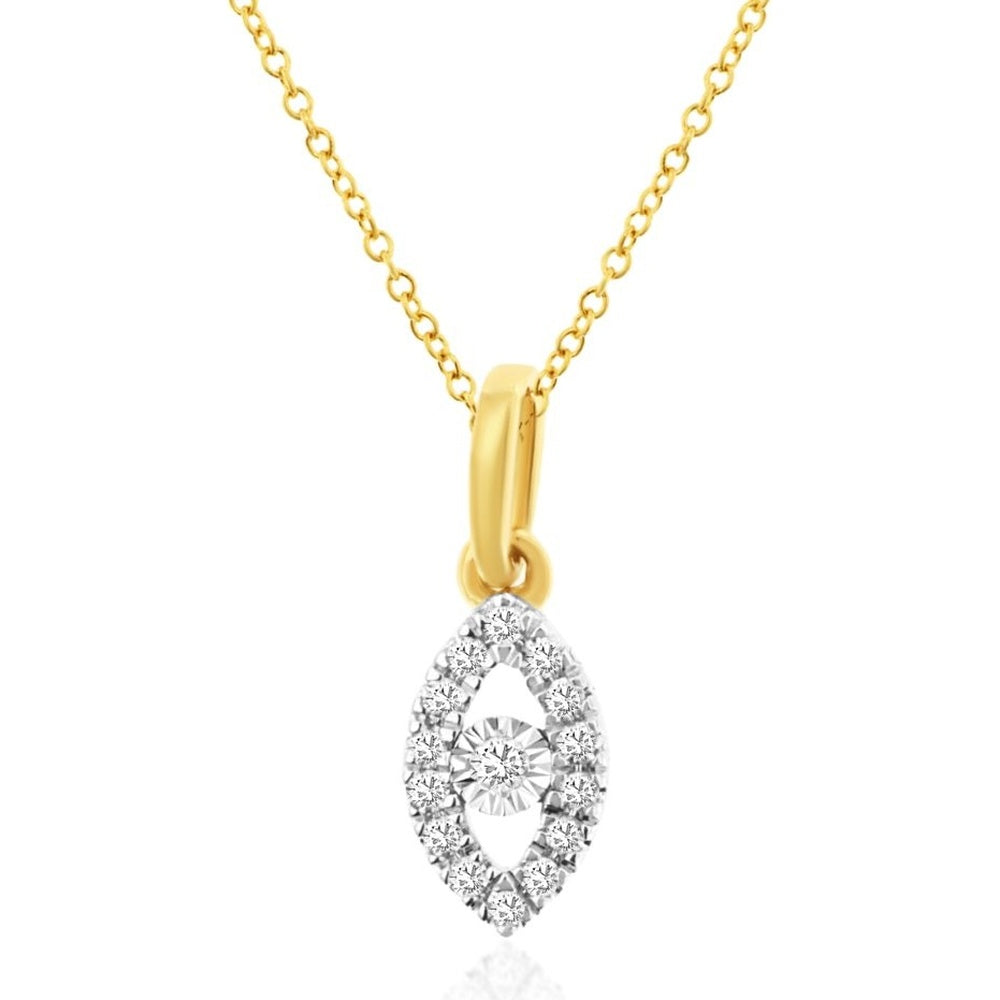 14K Yellow Gold Marquise Shaped Halo Pendant with Prong Set Round Diamonds - 0.05 Carat Center Diamond Weight - Royal Jewelry
