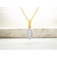 14K Yellow Gold Marquise Shaped Halo Pendant with Prong Set Round Diamonds - 0.05 Carat Center Diamond Weight - Royal Jewelry