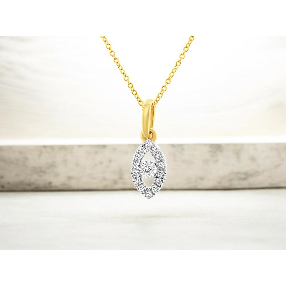 14K Yellow Gold Marquise Shaped Halo Pendant with Prong Set Round Diamonds - 0.05 Carat Center Diamond Weight - Royal Jewelry