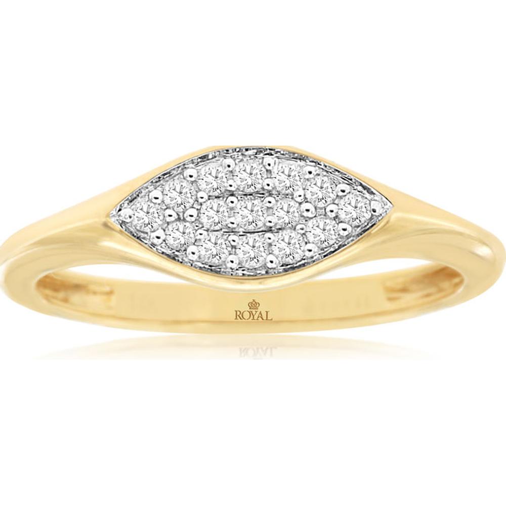 14K Yellow Gold Marquise-Style Ring with Pavé Set Round Diamonds - 0.14 Carat Total Diamond Weight - Royal Jewelry