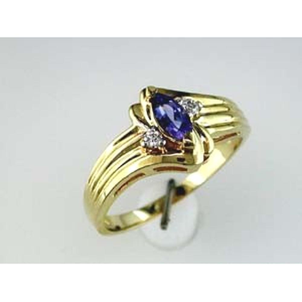 14K Yellow Gold Marquise Tanzanite Ring with Round Diamond Accents - 0.05 Carat Total Diamond Weight - Royal Jewelry