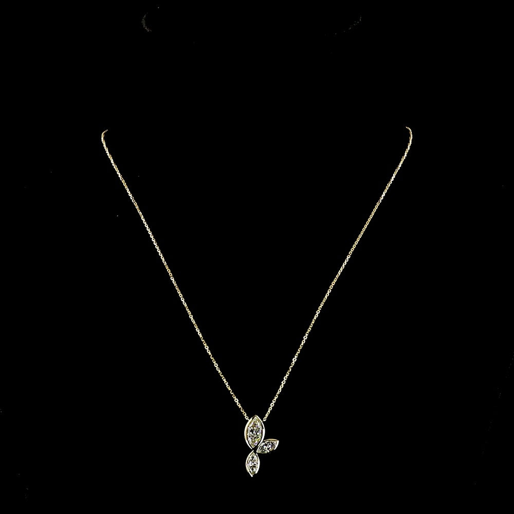 14K Yellow Gold Marquise Three-Stone Leaf Pendant with Bezel-Set Lab Diamonds - 1.57 Carat Total Weight, E-F Color VS1 Clarity - Covaloro Fine Jewelry