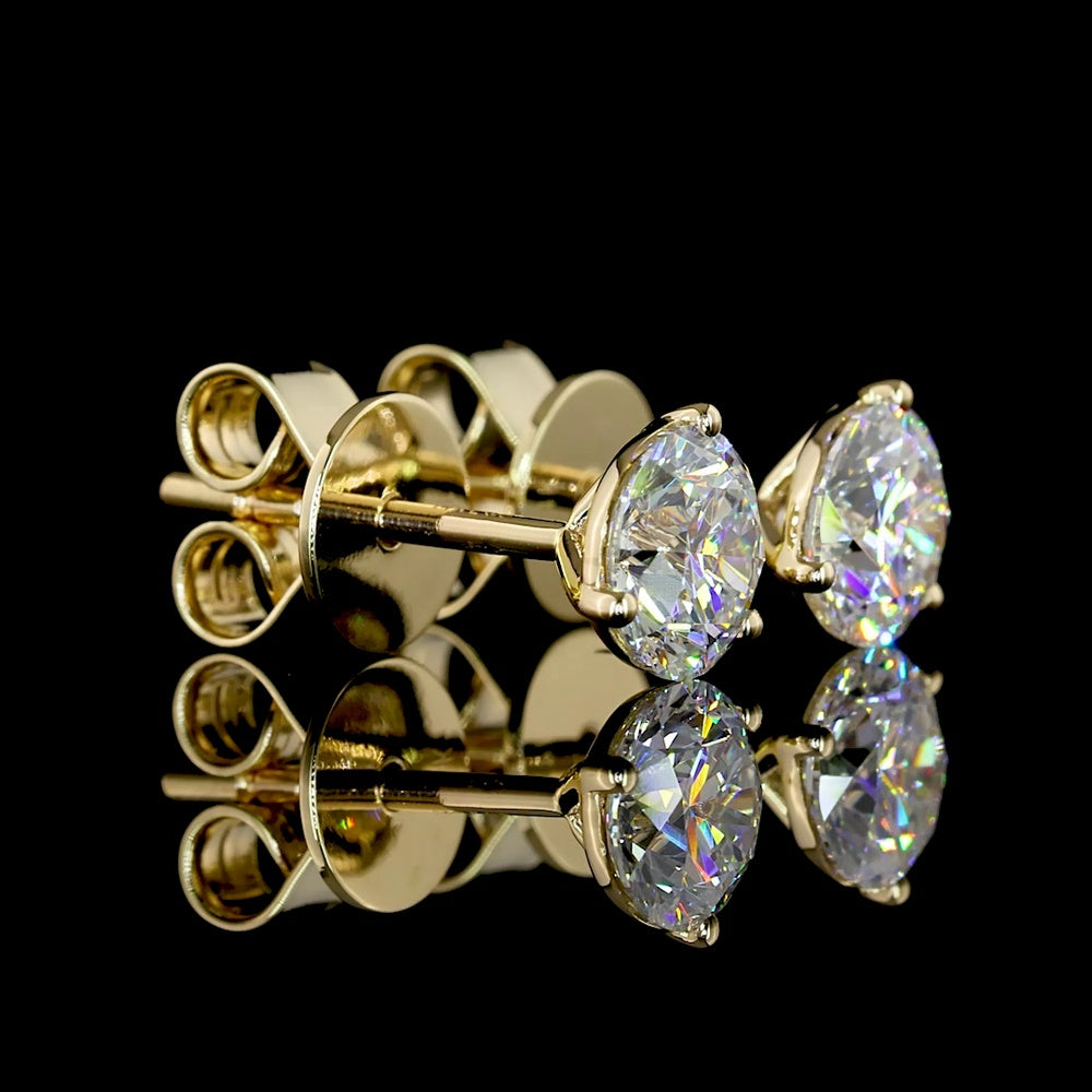 14K Yellow Gold Martini Set Round Brilliant Lab Diamond Stud Earrings - 1.06 Carat Total Weight E-F VS2 - Covaloro Fine Jewelry