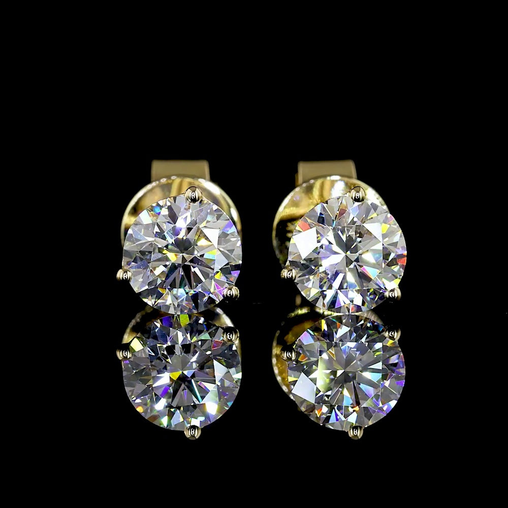 14K Yellow Gold Martini Set Round Brilliant Lab Diamond Stud Earrings - 1.06 Carat Total Weight E-F VS2 - Covaloro Fine Jewelry