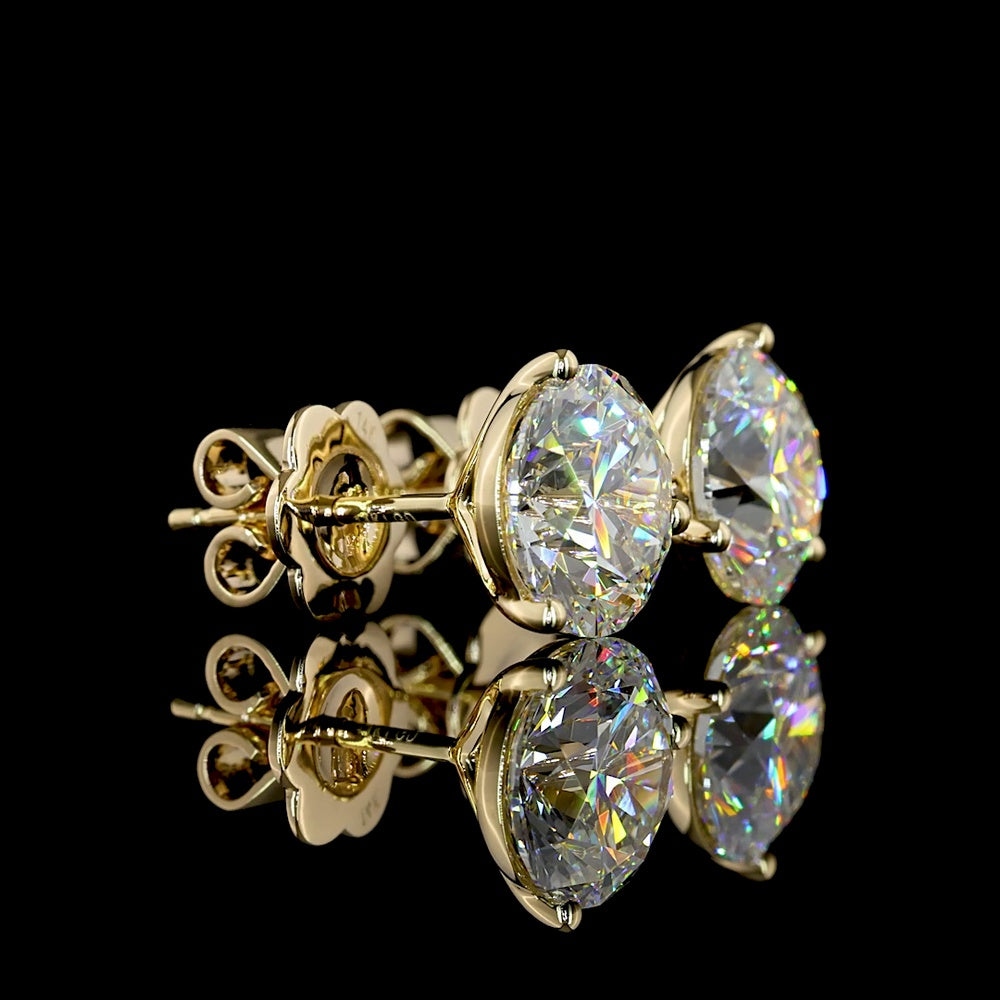 14K Yellow Gold Martini Set Round Lab Diamond Stud Earrings - 4.07 Carat Total Weight (F VVS2) - Covaloro Fine Jewelry