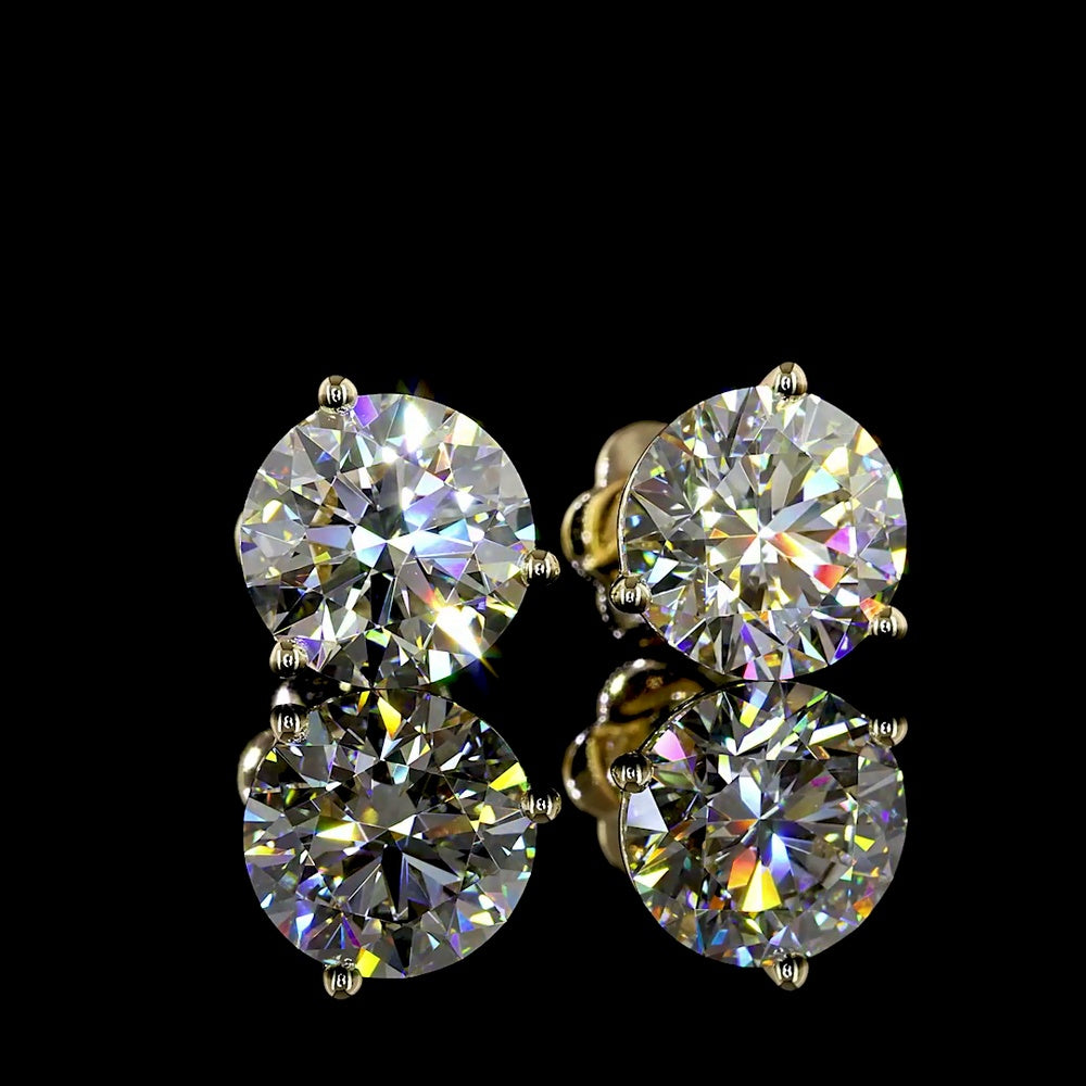 14K Yellow Gold Martini Set Round Lab Diamond Stud Earrings - 4.07 Carat Total Weight (F VVS2) - Covaloro Fine Jewelry