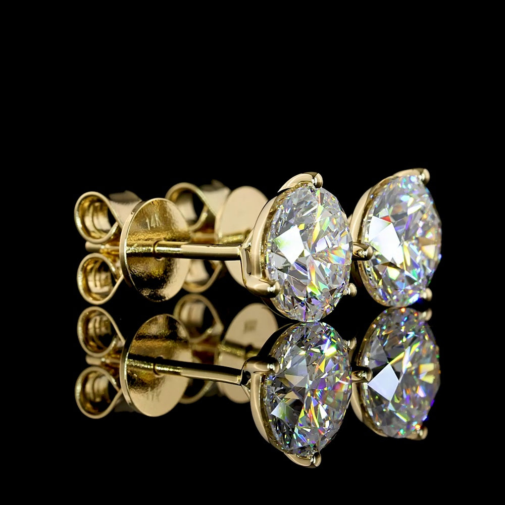 14K Yellow Gold Martini Set Round Lab Diamond Stud Earrings with Butterfly Backs, 2.51 Carat Total Weight E-F VS1 Quality - Covaloro Fine Jewelry