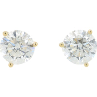14K Yellow Gold Martini Set Round Lab Grown Diamond Stud Earrings - 3.00 Carat Total Diamond Weight