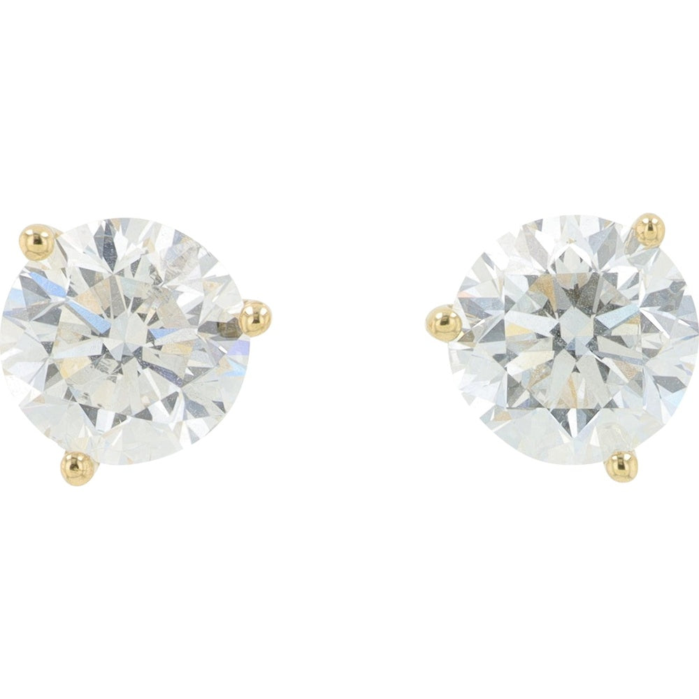 14K Yellow Gold Martini Set Round Lab Grown Diamond Stud Earrings - 3.00 Carat Total Diamond Weight