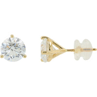 14K Yellow Gold Martini Set Round Lab Grown Diamond Stud Earrings - 3.00 Carat Total Diamond Weight