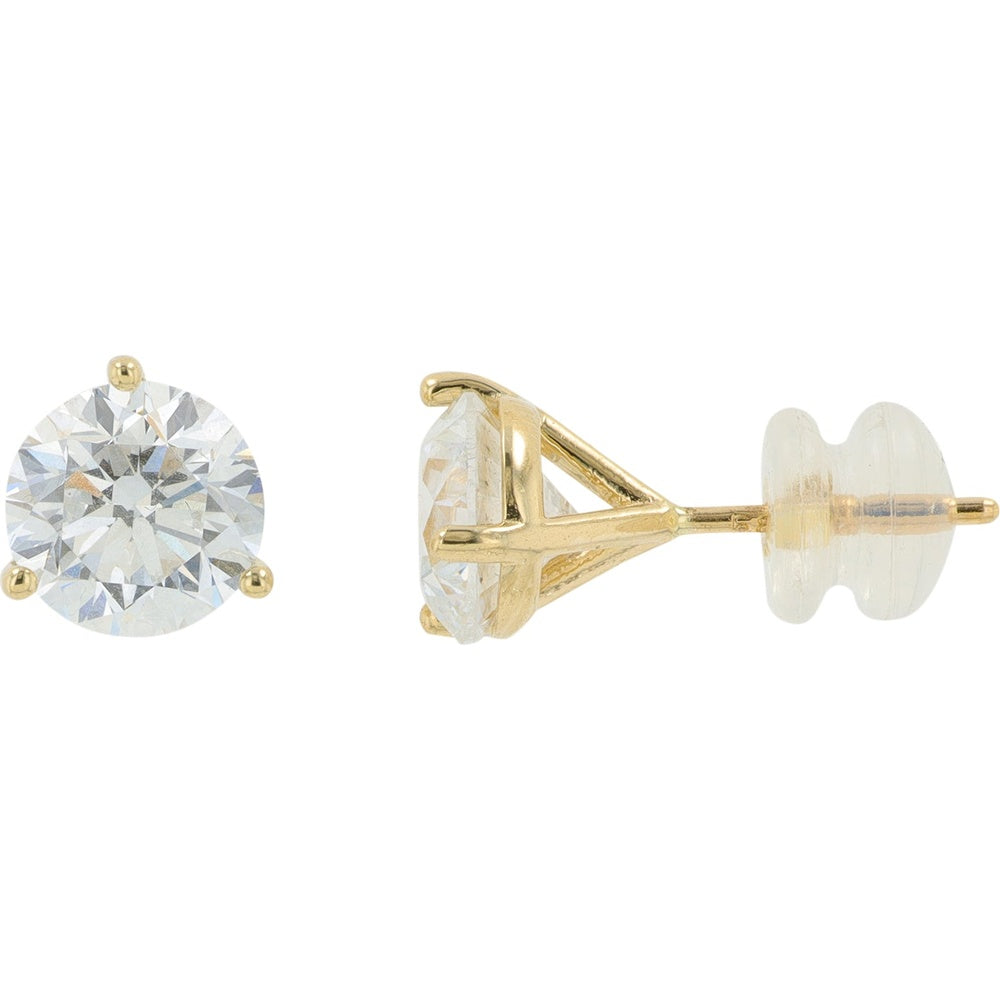 14K Yellow Gold Martini Set Round Lab Grown Diamond Stud Earrings - 3.00 Carat Total Diamond Weight