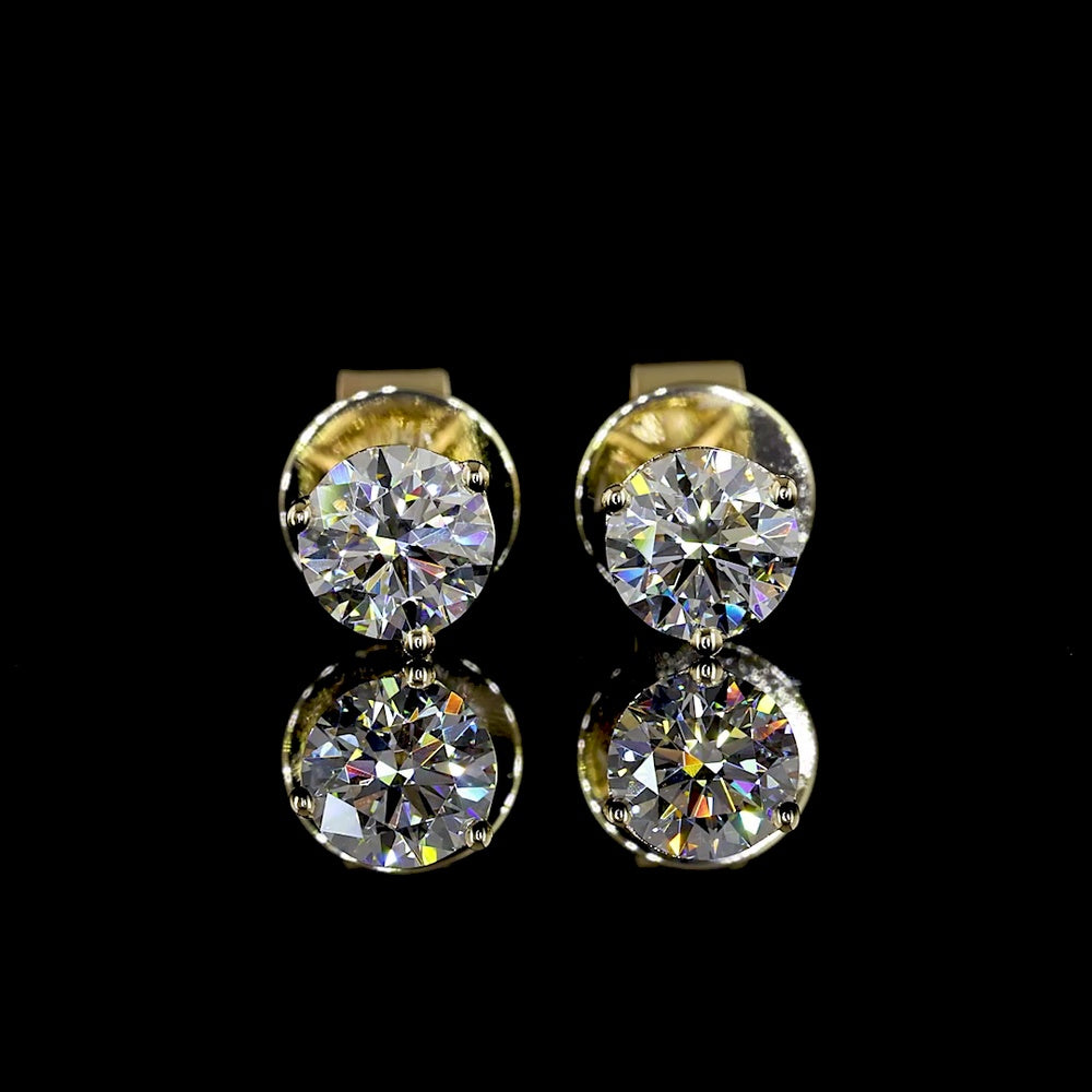 14K Yellow Gold Martini Setting Round Brilliant Cut Lab Diamond Stud Earrings - 0.82 Carat Total Diamond Weight (E-F Color, VS2 Clarity) - Covaloro Fine Jewelry