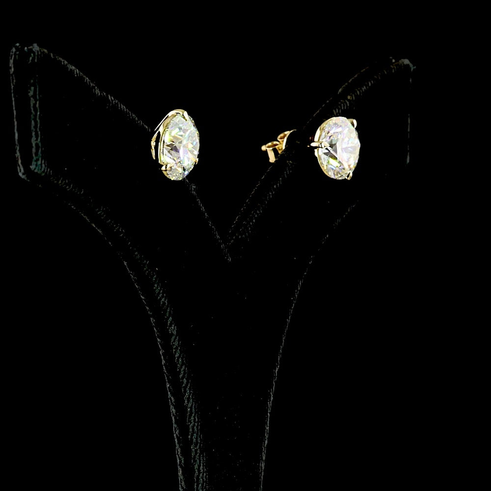 14K Yellow Gold Martini Setting Round Lab Diamond Stud Earrings - 7.01 Carat Total Weight, D VVS2 Clarity, IGI Certified - Covaloro Fine Jewelry