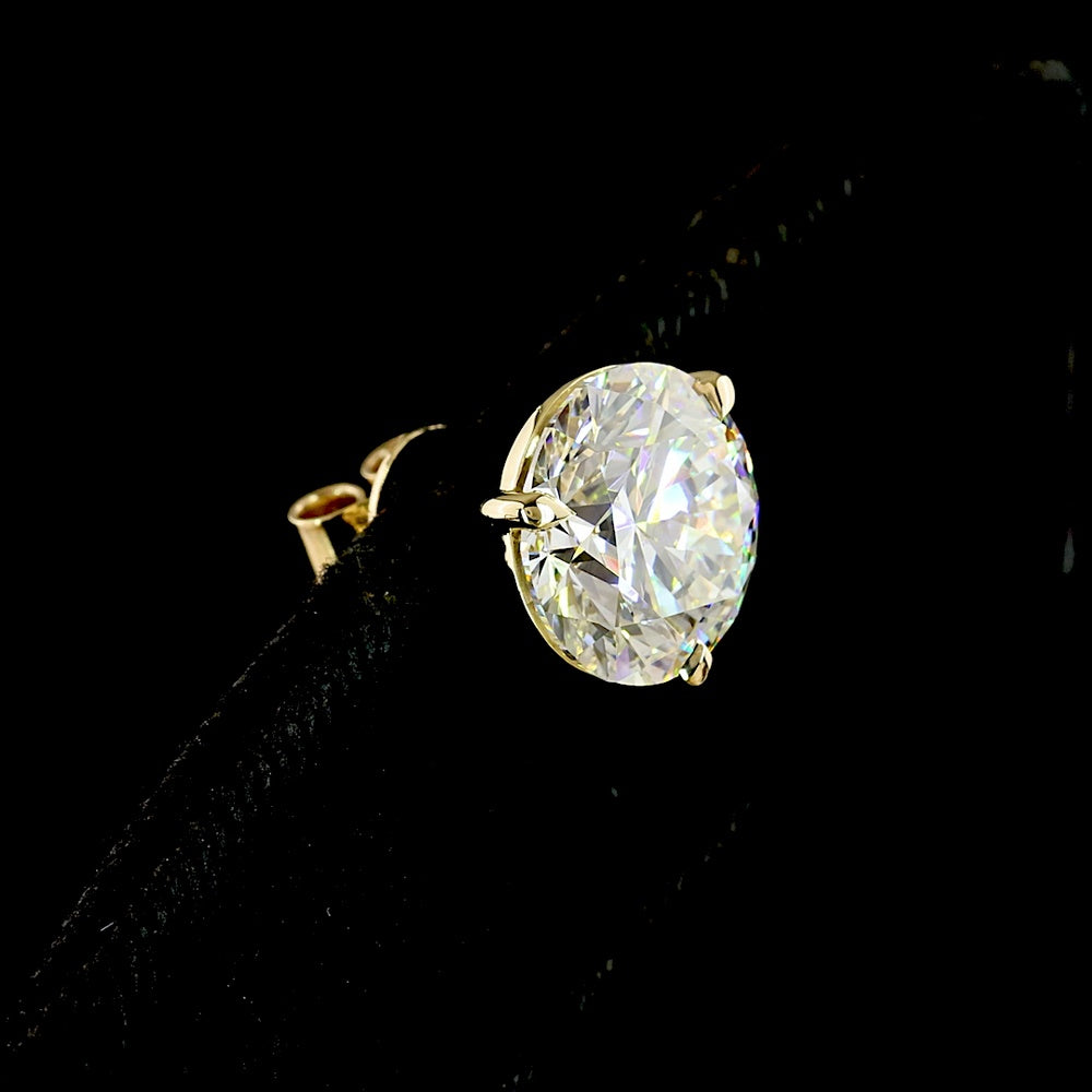 14K Yellow Gold Martini Setting Round Lab Diamond Stud Earrings - 7.01 Carat Total Weight, D VVS2 Clarity, IGI Certified - Covaloro Fine Jewelry