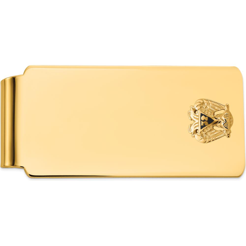 14K Yellow Gold Masonic 32 Degree Textured and Polished Money Clip with Black Enamel by IBGoodman