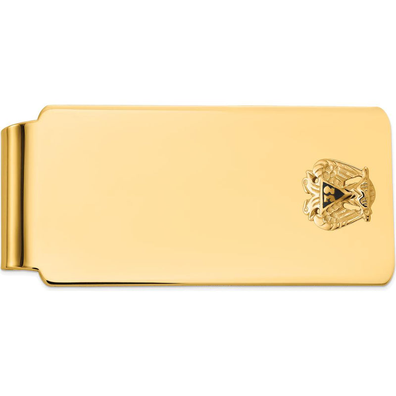 14K Yellow Gold Masonic 32 Degree Textured and Polished Money Clip wit ...