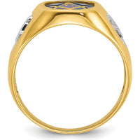 14K Yellow Gold Masonic Band with Lab Created Sapphire Cushion Cut - 12x10mm by IBGoodman