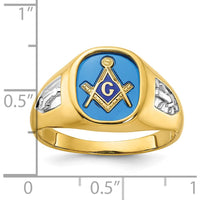 14K Yellow Gold Masonic Band with Lab Created Sapphire Cushion Cut - 12x10mm by IBGoodman