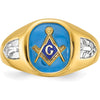 14K Yellow Gold Masonic Band with Lab Created Sapphire Cushion Cut - 12x10mm by IBGoodman