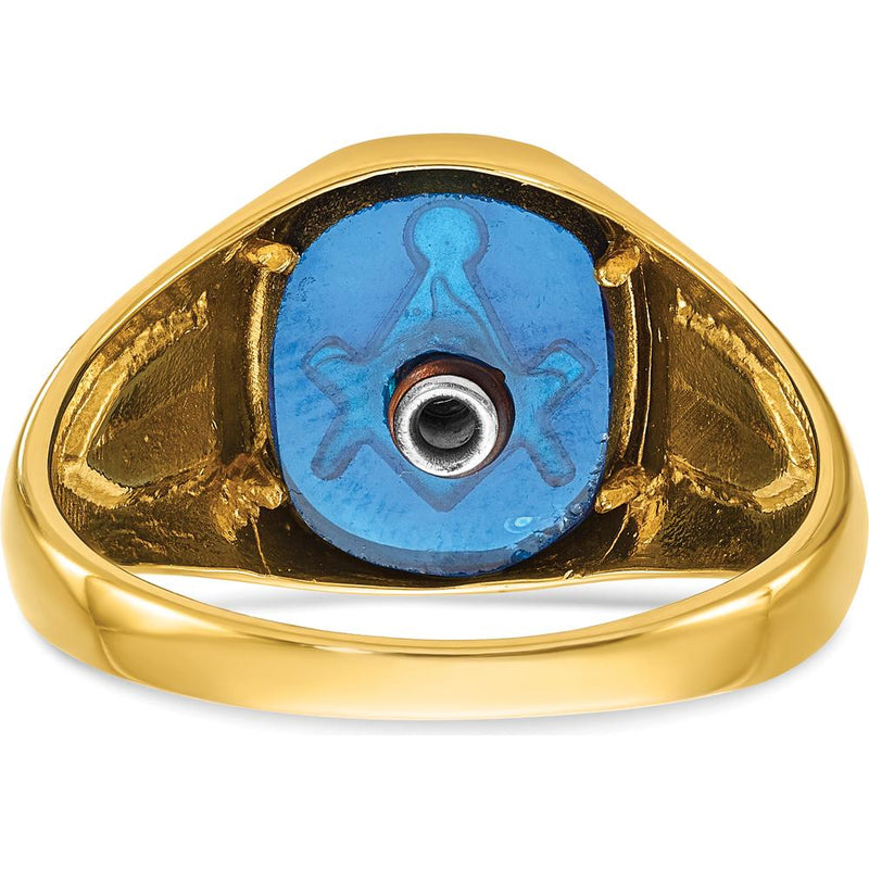 14K Yellow Gold Masonic Band with Lab Created Sapphire Cushion Cut - 12x10mm by IBGoodman