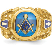 14K Yellow Gold Masonic Blue Lodge Master Ring with Nugget Textured Design by IBGoodman