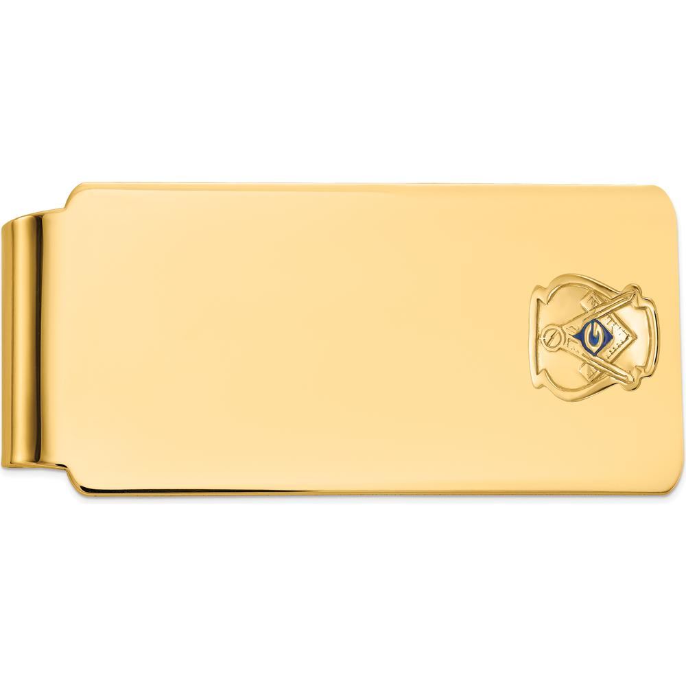 14K Yellow Gold Masonic Large Money Clip with Blue Enamel Inlay by IBGoodman