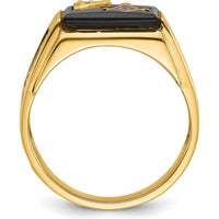 14K Yellow Gold Masonic Men's Ring with Polished Finish and Diamond-0.01 Carat and Onyx-12x10mm by IBGoodman