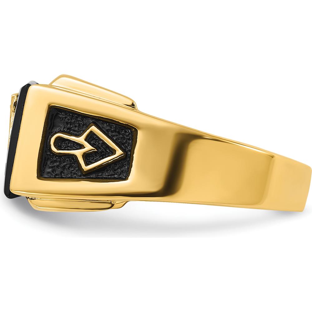 14K Yellow Gold Masonic Men's Ring with Polished Finish and Diamond-0.01 Carat and Onyx-12x10mm by IBGoodman