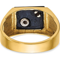 14K Yellow Gold Masonic Men's Ring with Polished Finish and Diamond-0.01 Carat and Onyx-12x10mm by IBGoodman