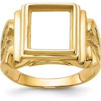 14K Yellow Gold Masonic Ring Mounting for Rectangular Stone - 12x10mm Setting by IBGoodman