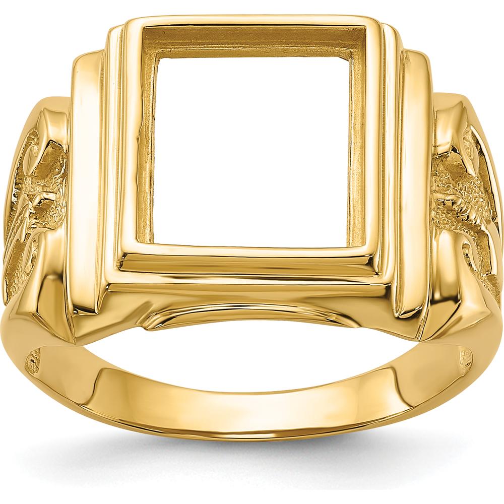 14K Yellow Gold Masonic Ring Mounting for Rectangular Stone - 12x10mm Setting by IBGoodman