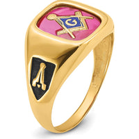 14K Yellow Gold Masonic Ring Mounting with Textured Band - Customizable for Irregular Stones by IBGoodman