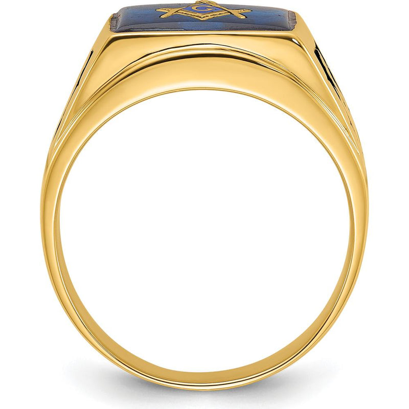 14K Yellow Gold Masonic Ring Mounting with Textured Band for Custom Stone by IBGoodman