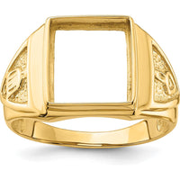 14K Yellow Gold Masonic Ring Mounting with Textured Symbolic Detailing - Fits 12x10mm Rectangular Gemstone by Monteluci Fine Jewelry