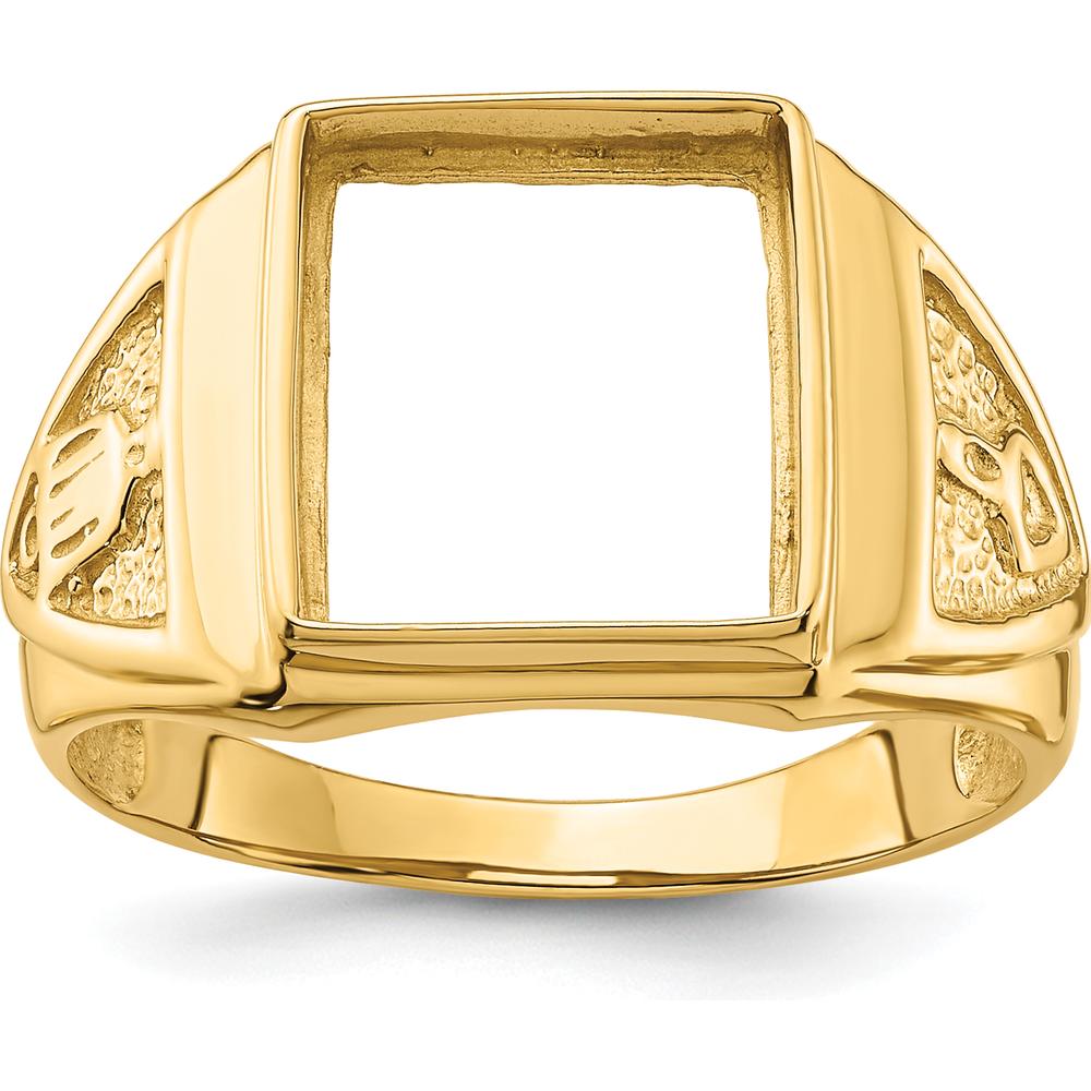 14K Yellow Gold Masonic Ring Mounting with Textured Symbolic Detailing - Fits 12x10mm Rectangular Gemstone by Monteluci Fine Jewelry