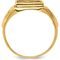 14K Yellow Gold Masonic Ring Mounting with Textured Symbolic Detailing - Fits 12x10mm Rectangular Gemstone by Monteluci Fine Jewelry