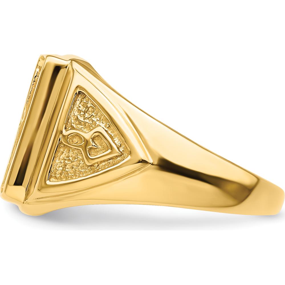 14K Yellow Gold Masonic Ring Mounting with Textured Symbolic Detailing - Fits 12x10mm Rectangular Gemstone by Monteluci Fine Jewelry