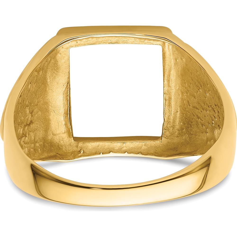 14K Yellow Gold Masonic Ring Mounting with Textured Symbolic Detailing - Fits 12x10mm Rectangular Gemstone by Monteluci Fine Jewelry