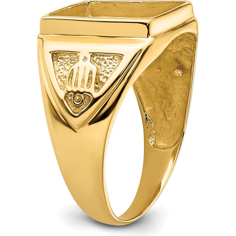 14K Yellow Gold Masonic Ring Mounting with Textured Symbolic Detailing - Fits 12x10mm Rectangular Gemstone by Monteluci Fine Jewelry