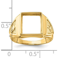 14K Yellow Gold Masonic Ring Mounting with Textured Symbolic Detailing - Fits 12x10mm Rectangular Gemstone by Monteluci Fine Jewelry
