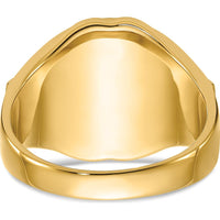 14K Yellow Gold Masonic Ring with 12x10mm Oval Cabochon Blue Synthetic Spinel and Antiqued Textured Design by Monteluci Fine Jewelry