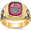 14K Yellow Gold Masonic Ring with Black Enamel and Lab Created Ruby - 12x10mm Cushion Cut by IBGoodman
