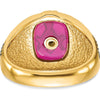 14K Yellow Gold Masonic Ring with Black Enamel and Lab Created Ruby - 12x10mm Cushion Cut by IBGoodman