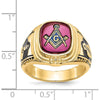 14K Yellow Gold Masonic Ring with Black Enamel and Lab Created Ruby - 12x10mm Cushion Cut by IBGoodman