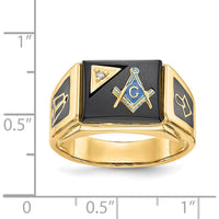14K Yellow Gold Masonic Ring with Black Onyx and 0.01 Carat Round Diamond Accent by IBGoodman