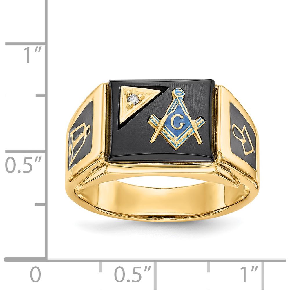 14K Yellow Gold Masonic Ring with Black Onyx and 0.01 Carat Round Diamond Accent by IBGoodman
